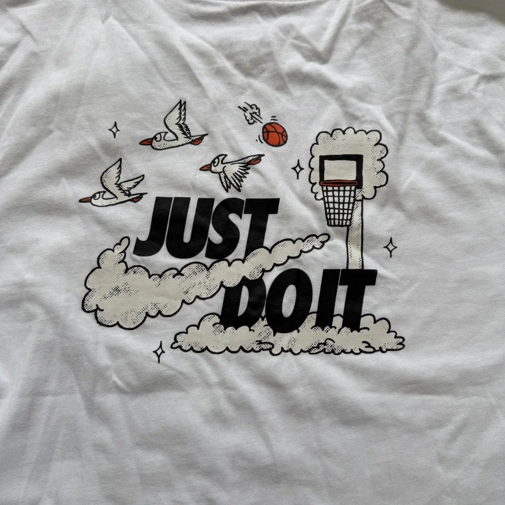 Nike Just Do It Cloud Long Sleeve T-Shirt Mens XXL White Basketball Graphic‎ Tee